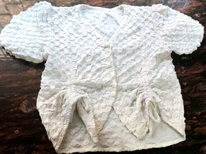 White Criss-Cross Top With Puffy Sleves