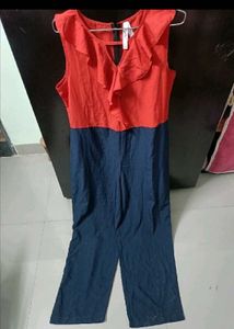 Chic Red &amp; Navy Colorblocked Jumpsuit