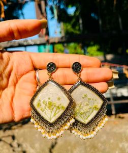Boho Dangle Earrings with Dried Flowers