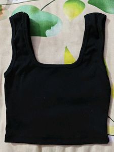 Sleek Black Square Neck Crop Top