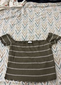 Olive Green Striped Off-Shoulder Top