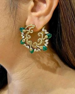 Elegant Gold &amp; Emerald Hoop Earrings from Kushals