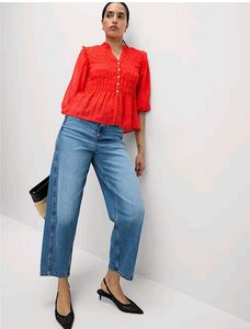 BRAND NEW/Shirred 3/4 Sleeve Button Through Blouse