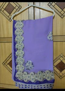 Purple Saree With Heavy Lace Border