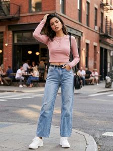 Ribbed Pink Long Sleeve Top