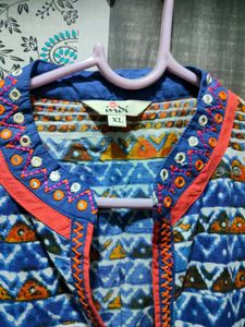 Vibrant Red Kurta with Tribal Print