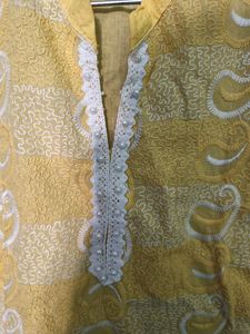 Lemon Yellow Embroidered Short Kurti