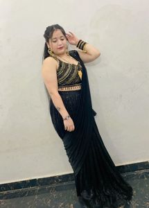 Elegant Black Sequined lehnga drape saree