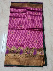 Vibrant Purple Silk Saree with Gold Border