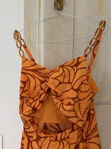 Orange Floral Maxi Dress with Cut-out Detail