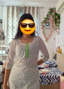 Elegant White Kurta with Green Accents