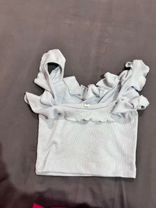 Blue Ruffle Crop Top