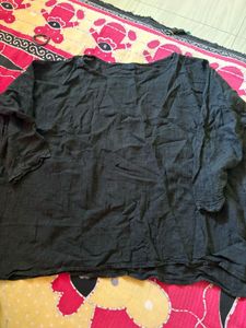 Oversized Black Relaxed Fit linen top