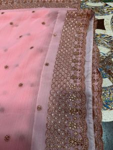 Elegant Pink Embellished Saree and Blouse