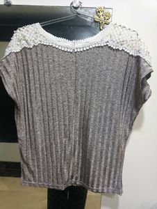 Women's Lace Trim Knit Top