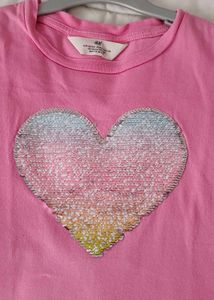 Pink Tee Shirt With Heart Sequence