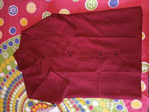 Men’s Maroon Cuban Collar Textured Short Sleeves
