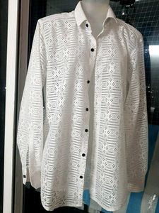 White Lace Button-Up Shirt 42 size