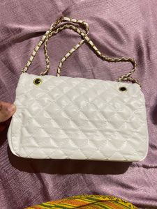 YSL White Quilted Chain Bag