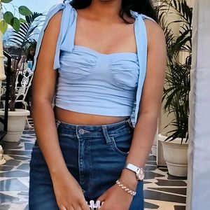 Cute Blue Tie Top