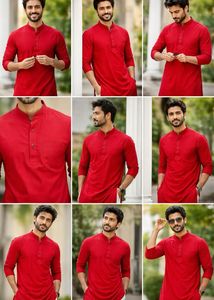 Men Stylish Pure Cotton Red Stiched Kurta