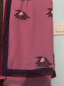 Elegant Pink Saree with Floral Embroidery