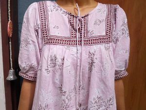 Pink Floral Print Kurta Top