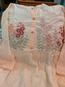 Peach Embroidered Frock Style Kurta Set