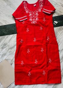 Red Embroidered Kurta Set