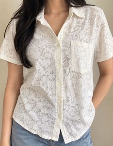 Elegant White Lace Short Sleeve Top(shirt)