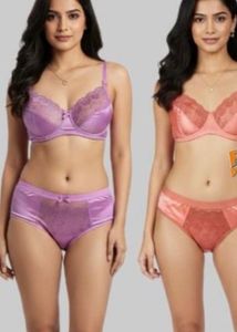 Lace Trimmed Satin Bra & Panty Set