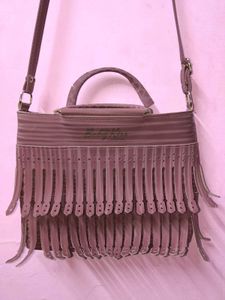 Stylish Burgundy Fringed Handbag