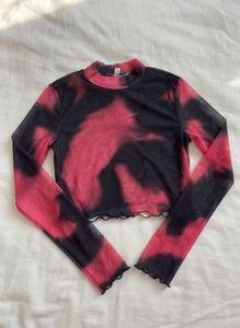 Pink Black Tie Dye Mesh Top