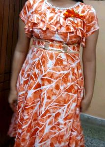 Beautiful Red &amp; White Printed Gown