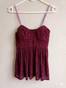 Burgundy Floral Print Babydoll Top🎀