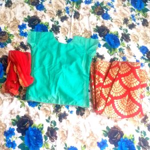 Beautiful Red &amp; Teal Lehenga Choli Set