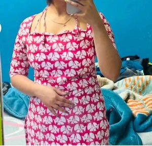 Stylish Pink Floral Print Kurta