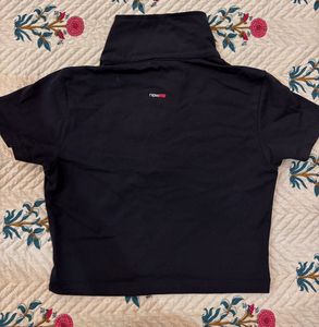 Black Cropped Collared Top
