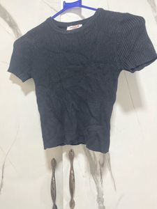 Black Ribbed Knit Top