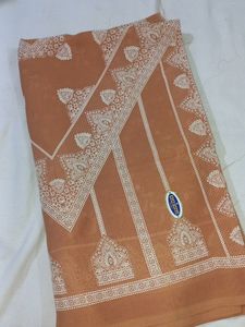 New Tan Colour Saree With Beautiful 3d Print