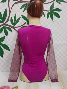 (600)Magenta Mesh Long Sleeve Bodysuit