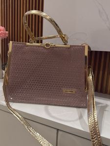 Elegant Pink & Gold Clutch Handbag