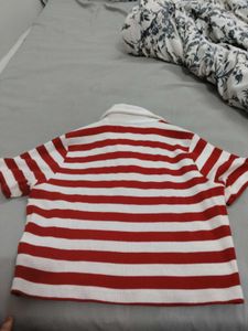 Red and White Striped Polo Shirt