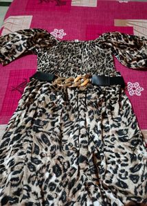 Fierce &amp; Flattering Leopard Print Smocked Dress