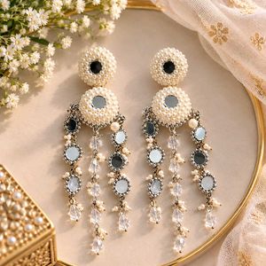 Elegant Pearl and Stone Dangle Earrings