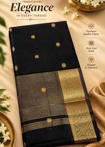 Elegant Black pure Maheswari Silk Saree
