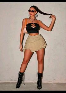 SHEIN Khaki Distressed Mini Skirt