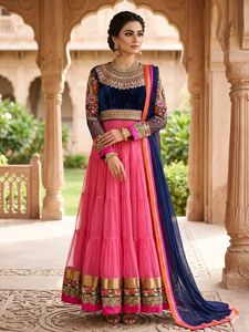 Stunning Pink & Navy Embroidered Lehenga Choli