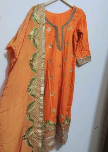 Orange Designer Plazo Suit With Dupatta 38 Bust
