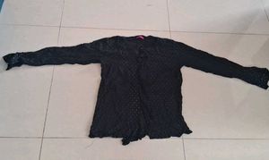 Chic Black Long Sleeve Top with Polka Dots